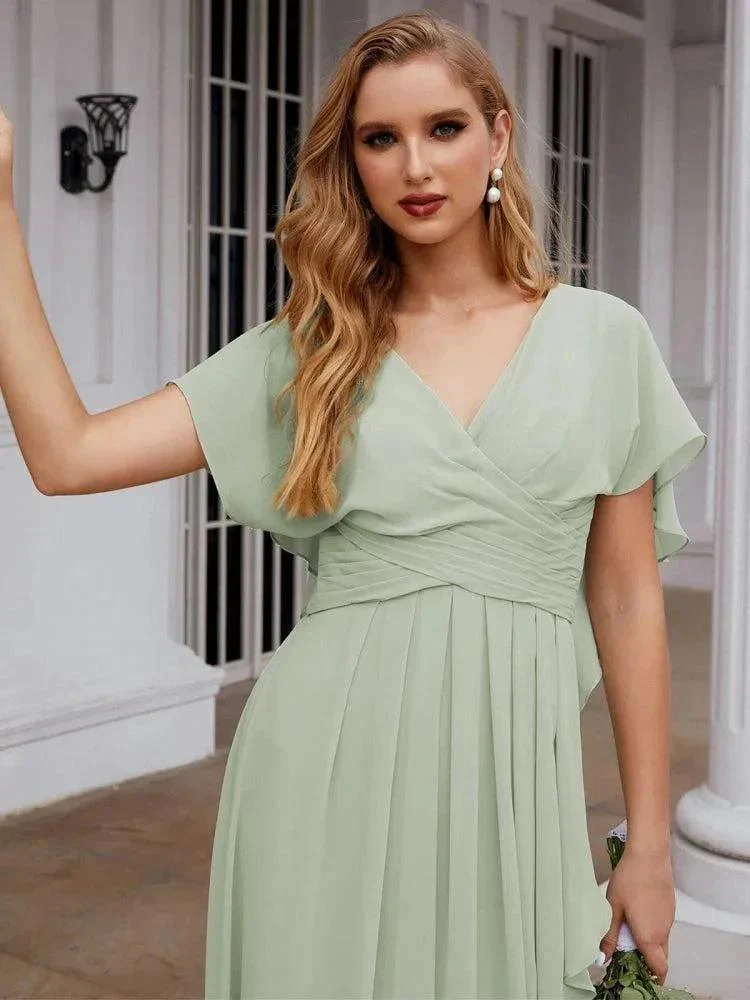 Numbersea Chiffon Bridesmaid Dresses Long Formal Evening Prom Mother of The Bride Dress with Flutter Sleeve     SEA28040 - Image 30