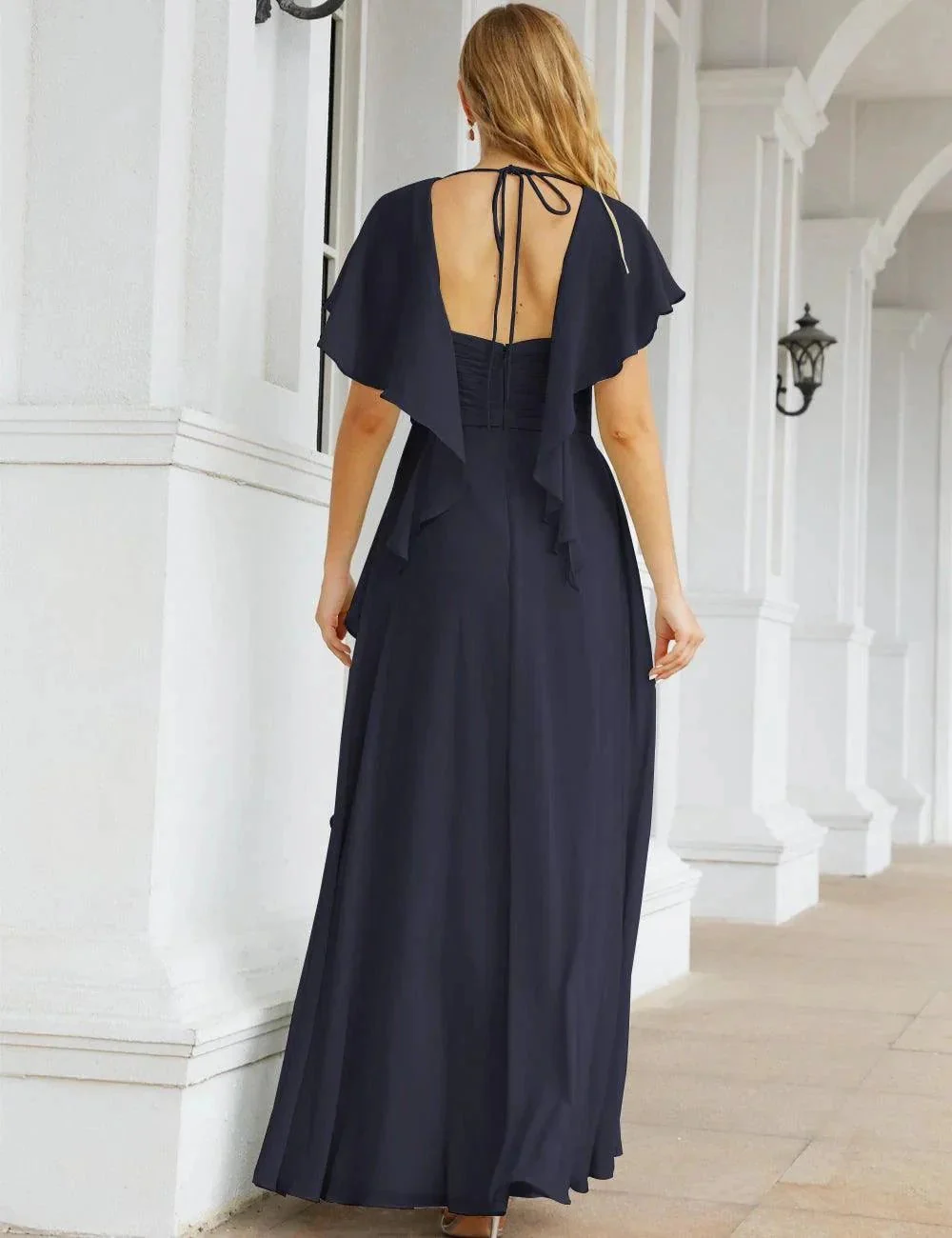 Numbersea Chiffon Bridesmaid Dresses Long Formal Evening Prom Mother of The Bride Dress with Flutter Sleeve     SEA28040 - Image 37