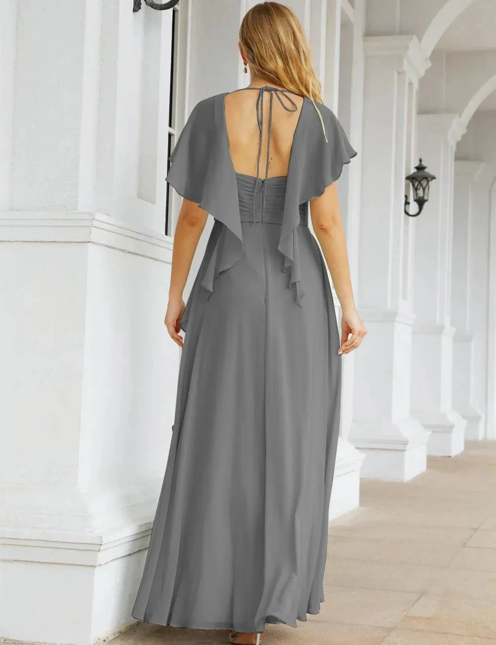 Numbersea Chiffon Bridesmaid Dresses Long Formal Evening Prom Mother of The Bride Dress with Flutter Sleeve     SEA28040 - Image 40