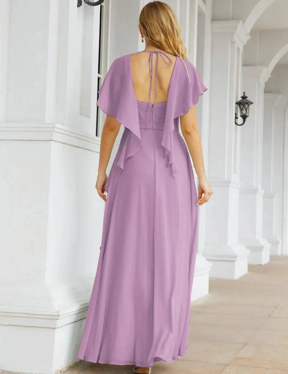 Numbersea Chiffon Bridesmaid Dresses Long Formal Evening Prom Mother of The Bride Dress with Flutter Sleeve     SEA28040 - Image 41