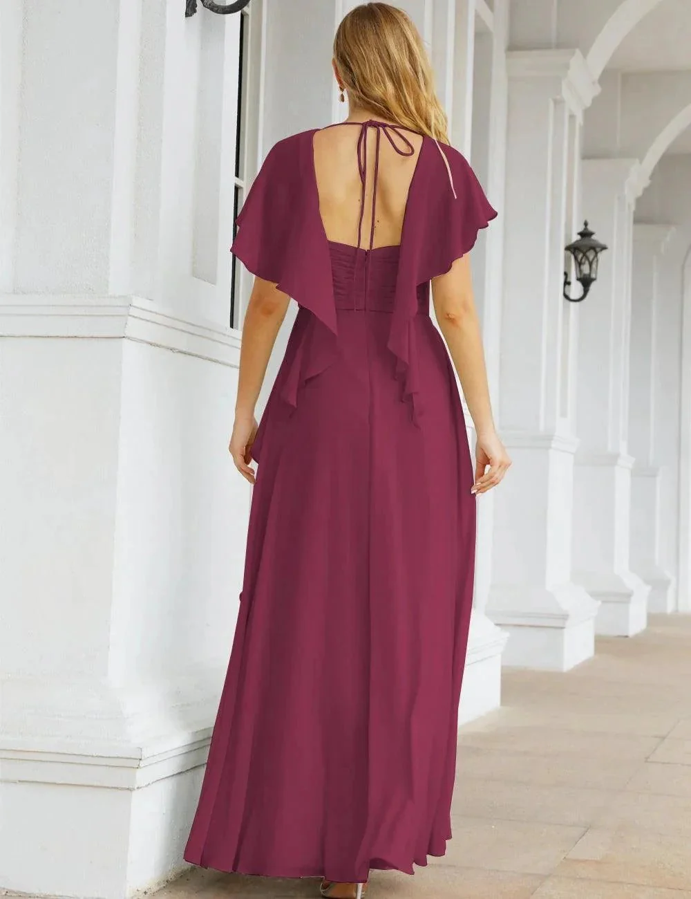 Numbersea Chiffon Bridesmaid Dresses Long Formal Evening Prom Mother of The Bride Dress with Flutter Sleeve     SEA28040 - Image 45