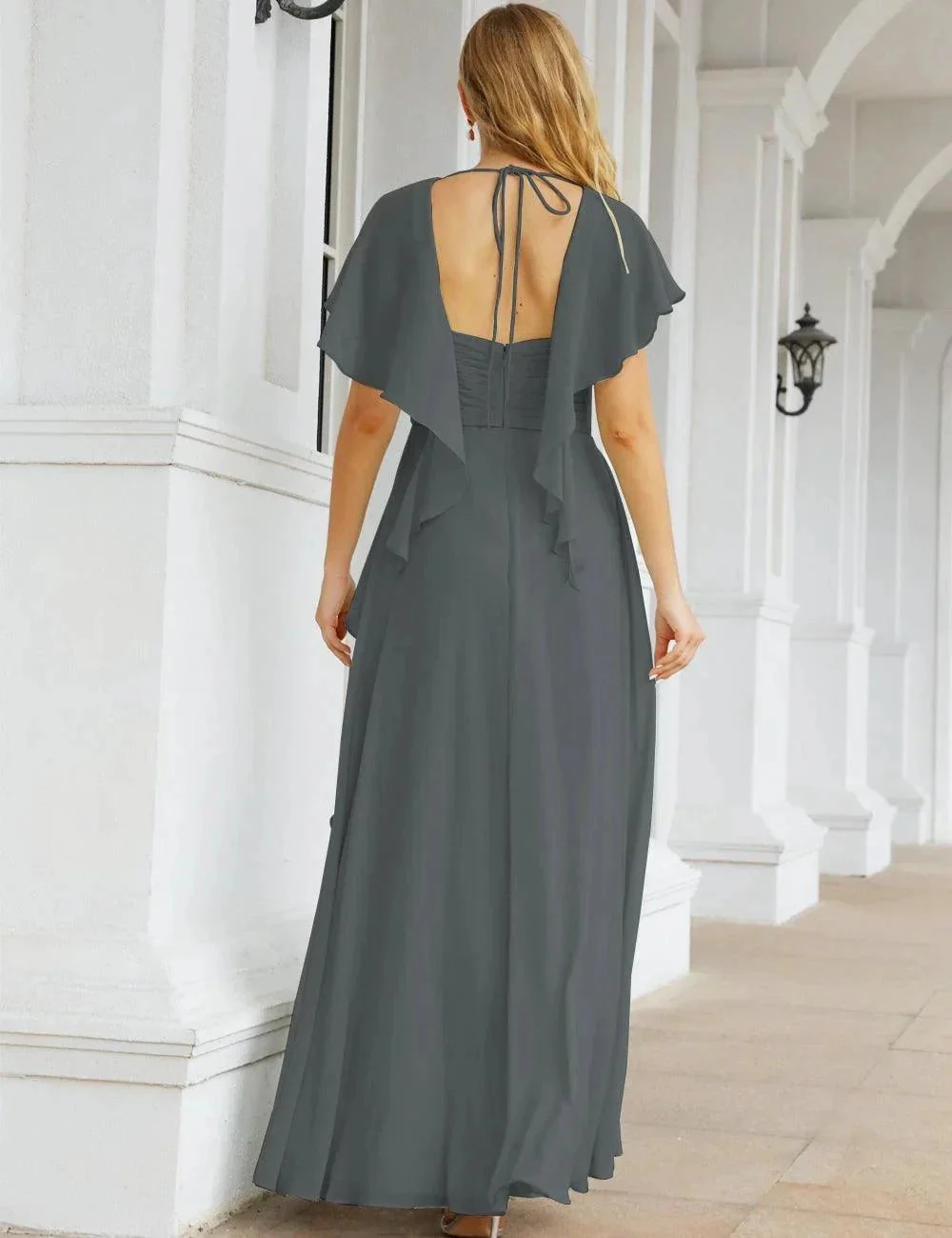 Numbersea Chiffon Bridesmaid Dresses Long Formal Evening Prom Mother of The Bride Dress with Flutter Sleeve     SEA28040 - Image 49