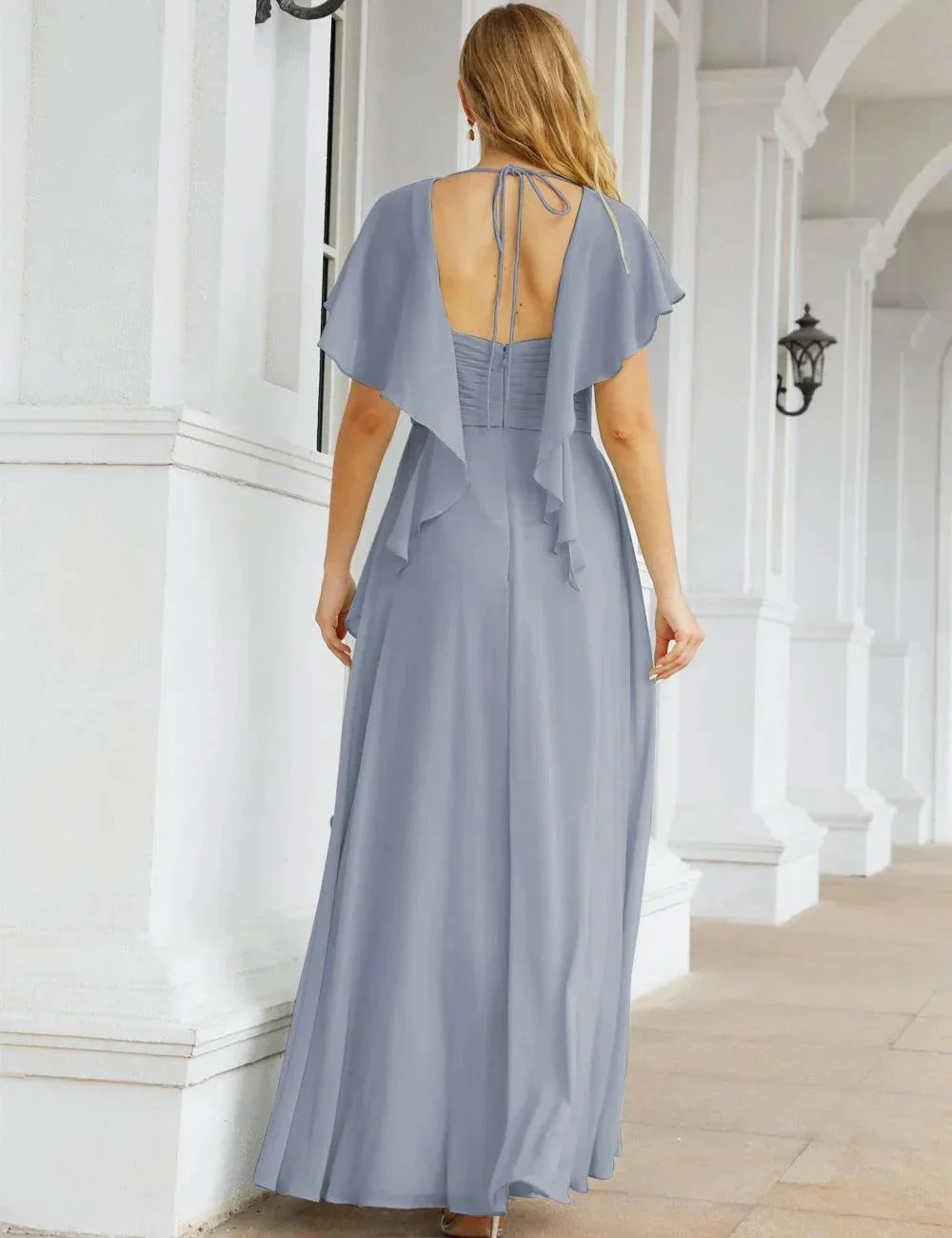 Numbersea Chiffon Bridesmaid Dresses Long Formal Evening Prom Mother of The Bride Dress with Flutter Sleeve     SEA28040 - Image 51
