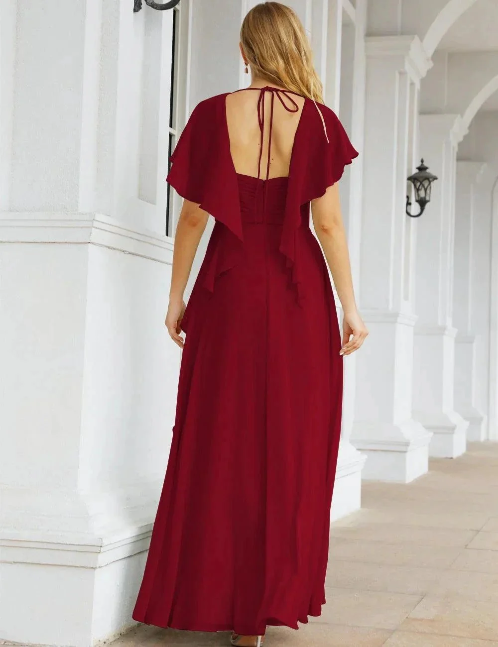 Numbersea Chiffon Bridesmaid Dresses Long Formal Evening Prom Mother of The Bride Dress with Flutter Sleeve     SEA28040 - Image 53