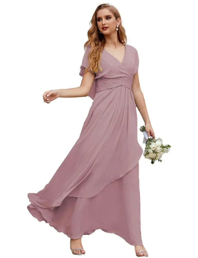 Numbersea Chiffon Bridesmaid Dresses Long Formal Evening Prom Mother of The Bride Dress with Flutter Sleeve     SEA28040 - Image 6