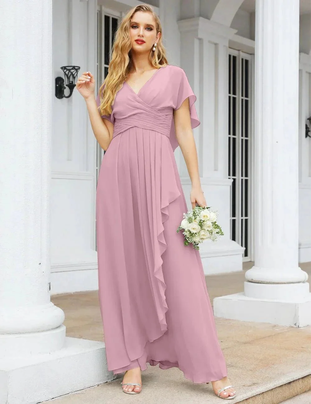Numbersea Chiffon Bridesmaid Dresses Long Formal Evening Prom Mother of The Bride Dress with Flutter Sleeve     SEA28040 - Image 60