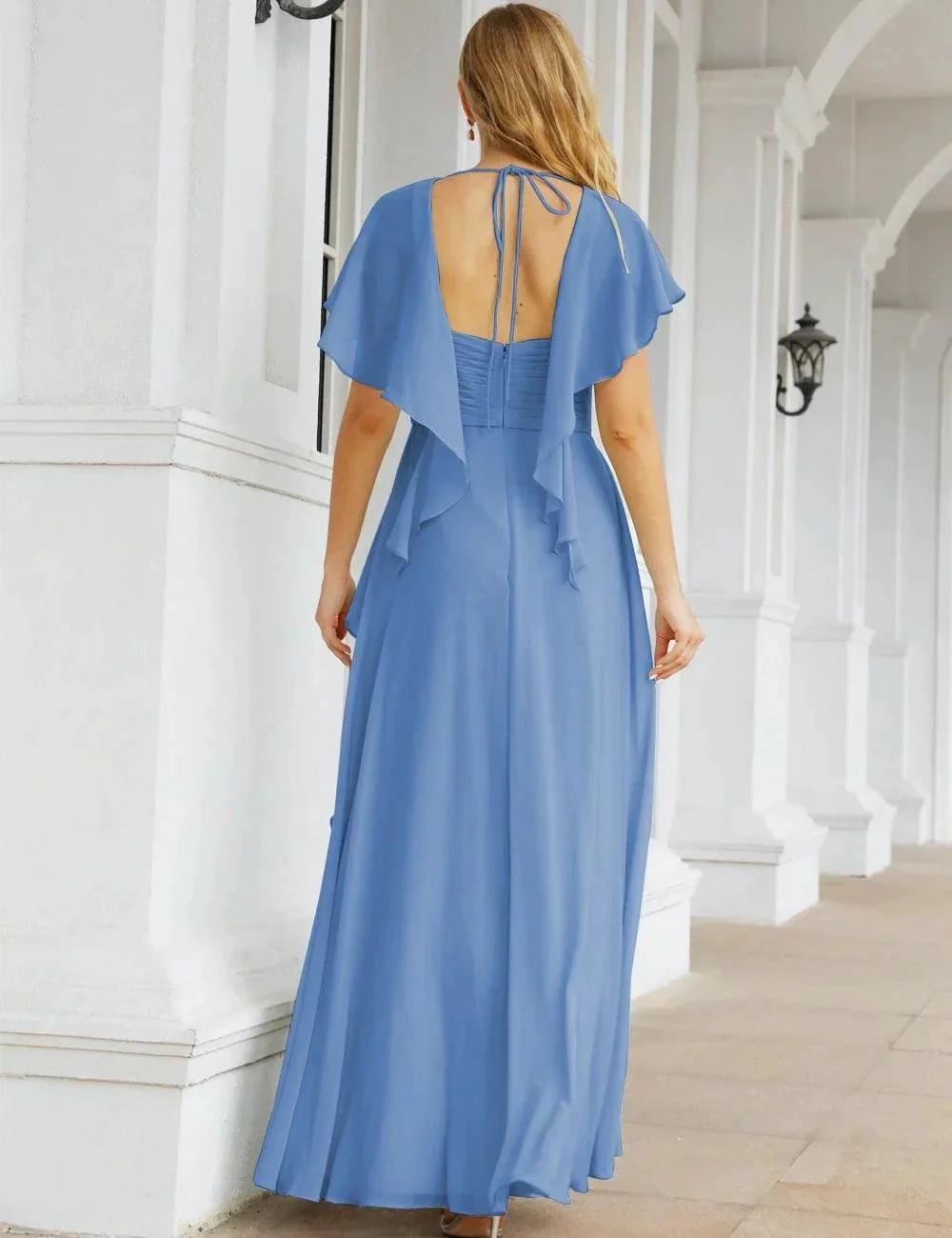 Numbersea Chiffon Bridesmaid Dresses Long Formal Evening Prom Mother of The Bride Dress with Flutter Sleeve     SEA28040 - Image 63