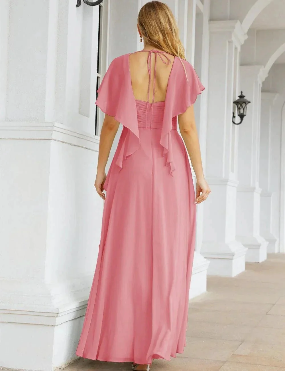Numbersea Chiffon Bridesmaid Dresses Long Formal Evening Prom Mother of The Bride Dress with Flutter Sleeve     SEA28040 - Image 66