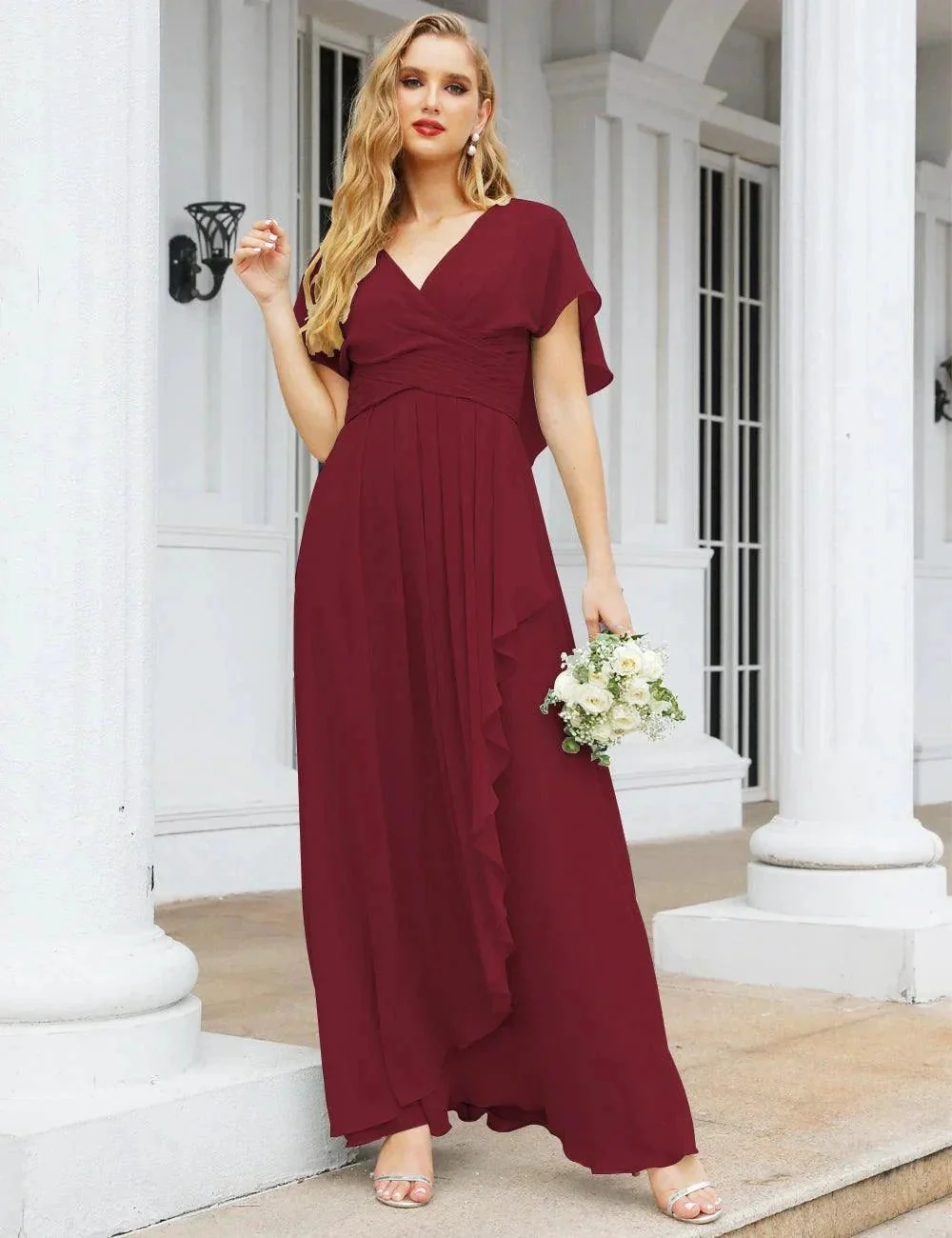 Numbersea Chiffon Bridesmaid Dresses Long Formal Evening Prom Mother of The Bride Dress with Flutter Sleeve     SEA28040 - Image 67