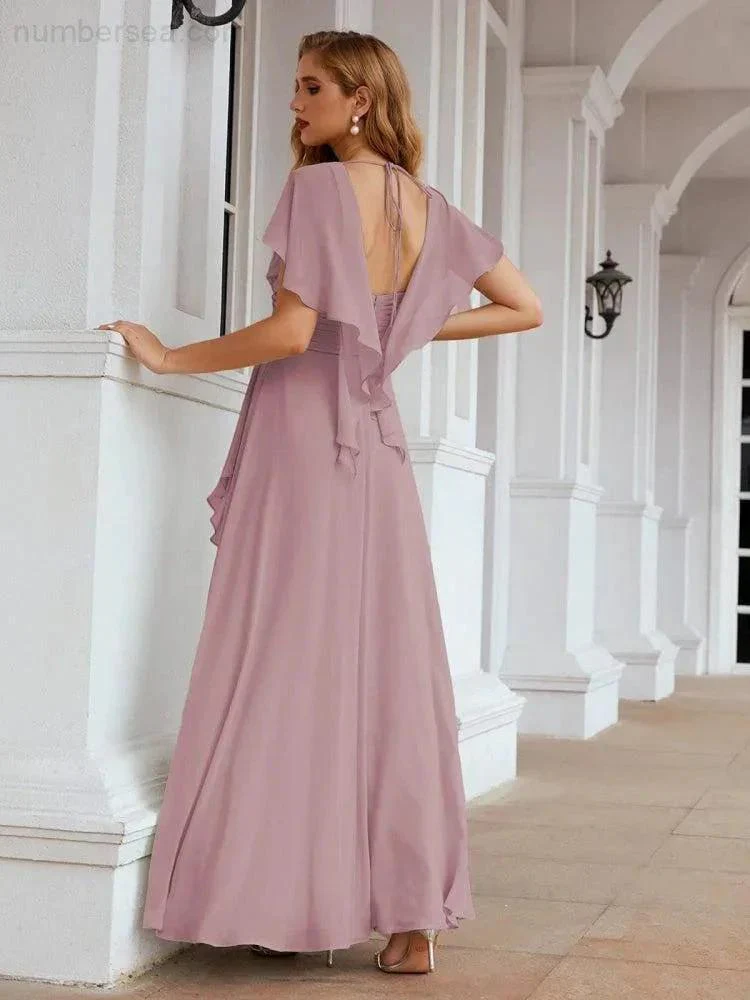 Numbersea Chiffon Bridesmaid Dresses Long Formal Evening Prom Mother of The Bride Dress with Flutter Sleeve     SEA28040 - Image 7