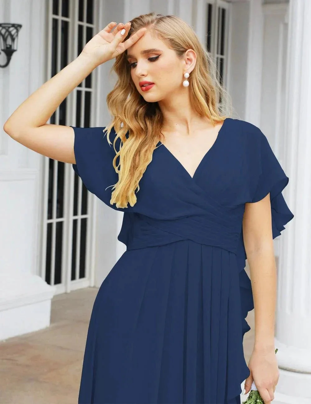 Numbersea Chiffon Bridesmaid Dresses Long Formal Evening Prom Mother of The Bride Dress with Flutter Sleeve     SEA28040 - Image 70