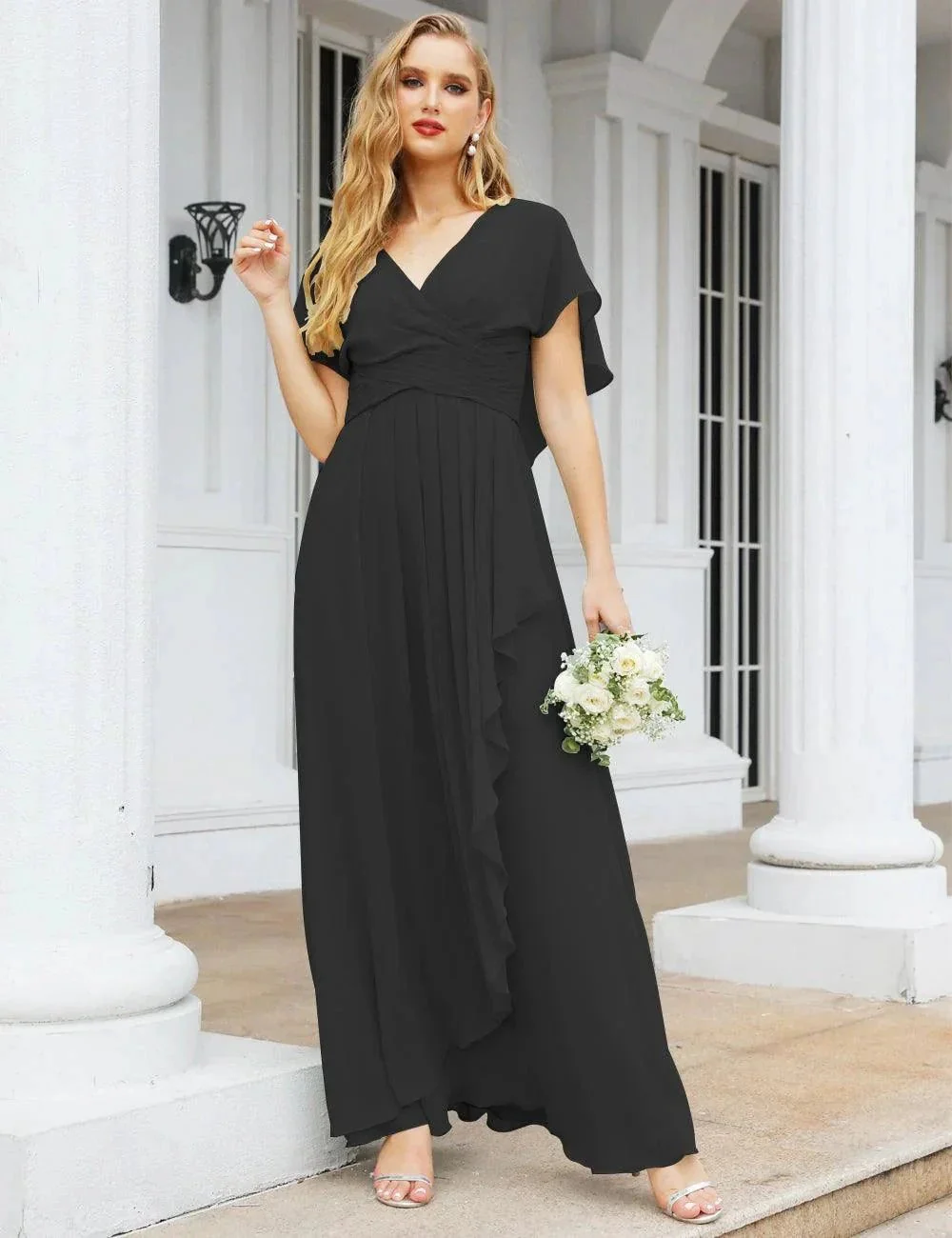 Numbersea Chiffon Bridesmaid Dresses Long Formal Evening Prom Mother of The Bride Dress with Flutter Sleeve     SEA28040 - Image 73