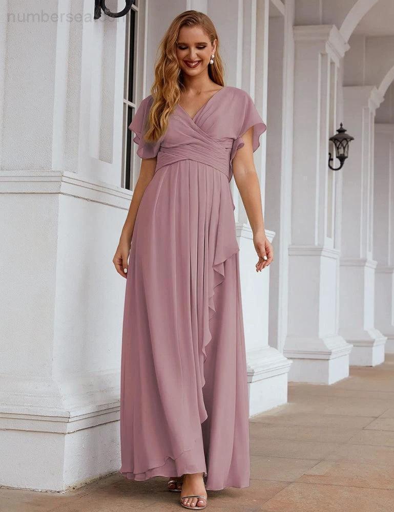 Numbersea Chiffon Bridesmaid Dresses Long Formal Evening Prom Mother of The Bride Dress with Flutter Sleeve     SEA28040 - Image 8