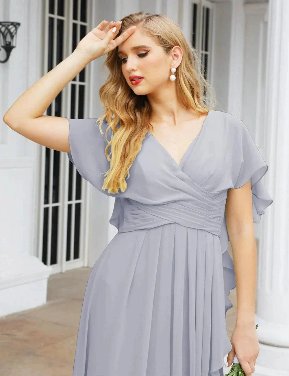 Numbersea Chiffon Bridesmaid Dresses Long Formal Evening Prom Mother of The Bride Dress with Flutter Sleeve     SEA28040 - Image 88