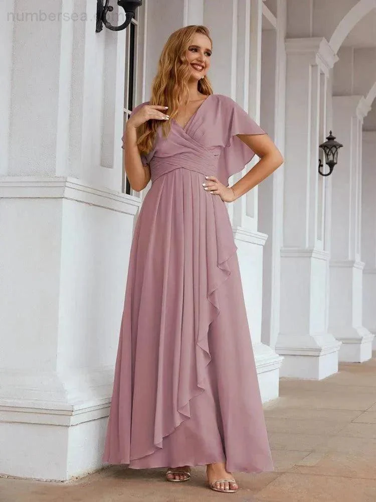 Numbersea Chiffon Bridesmaid Dresses Long Formal Evening Prom Mother of The Bride Dress with Flutter Sleeve     SEA28040 - Image 9