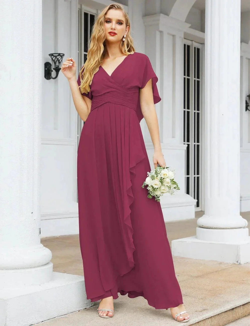 Numbersea Chiffon Bridesmaid Dresses Long Formal Evening Prom Mother of The Bride Dress with Flutter Sleeve     SEA28040 - Image 97