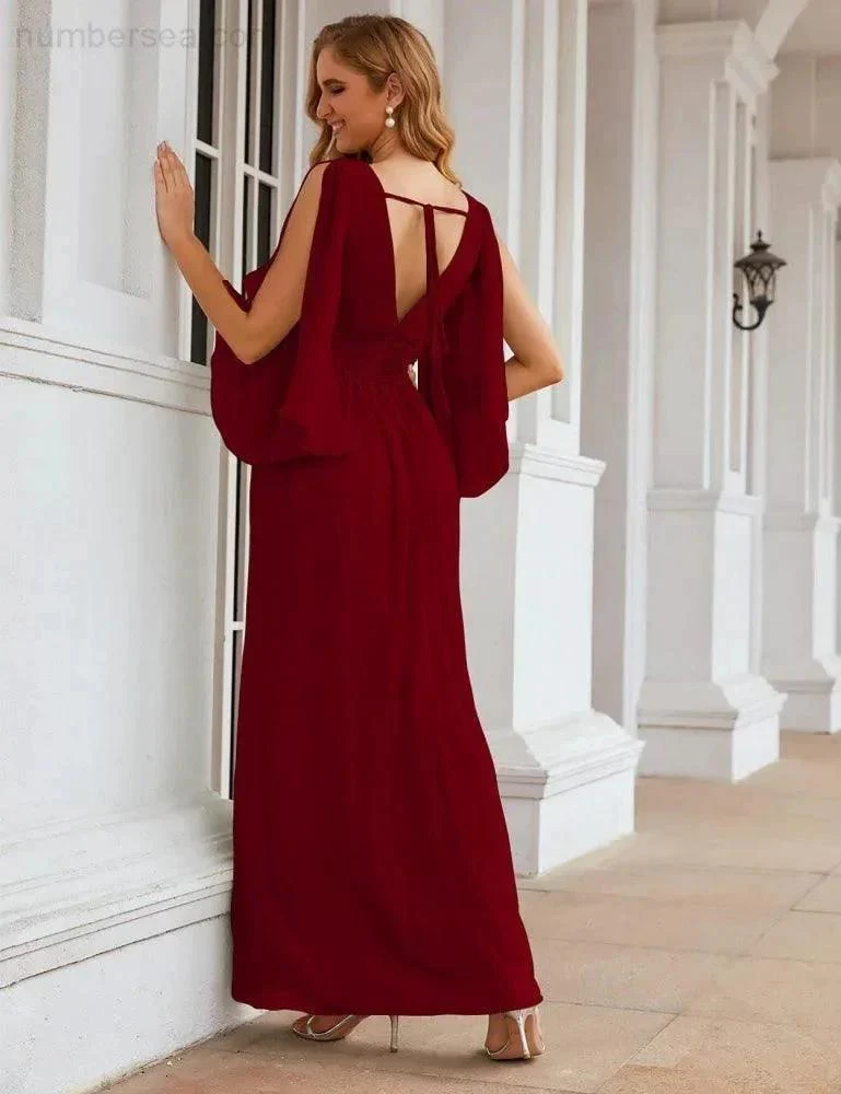 Numbersea Chiffon Bridesmaid Dresses with Split for Women Wedding Long Party Prom Gown Flutter Sleeve SEA28045 - Image 12