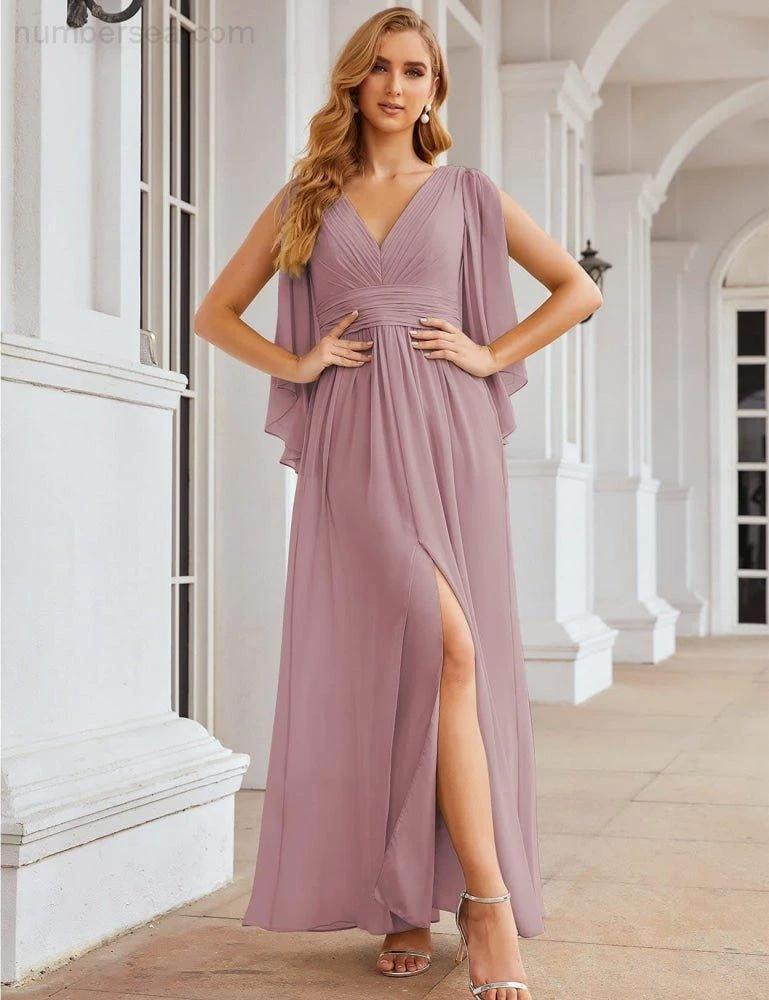 Numbersea Chiffon Bridesmaid Dresses with Split for Women Wedding Long Party Prom Gown Flutter Sleeve SEA28045 - Image 18