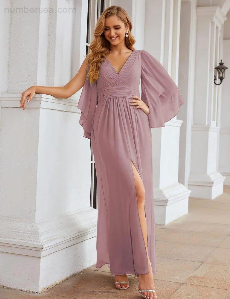 Numbersea Chiffon Bridesmaid Dresses with Split for Women Wedding Long Party Prom Gown Flutter Sleeve SEA28045 - Image 19