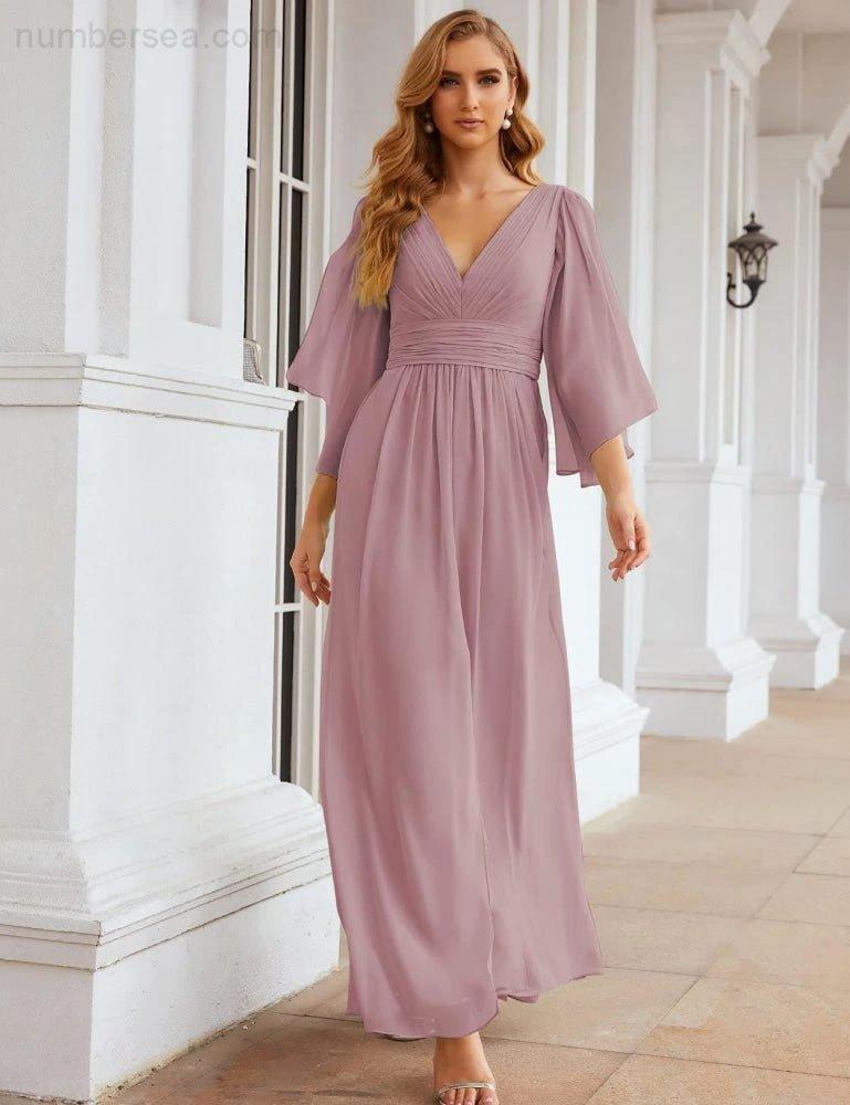 Numbersea Chiffon Bridesmaid Dresses with Split for Women Wedding Long Party Prom Gown Flutter Sleeve SEA28045 - Image 20