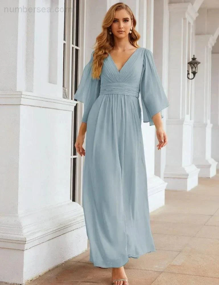 Numbersea Chiffon Bridesmaid Dresses with Split for Women Wedding Long Party Prom Gown Flutter Sleeve SEA28045 - Image 25