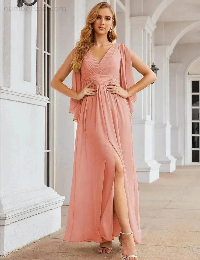 Numbersea Chiffon Bridesmaid Dresses with Split for Women Wedding Long Party Prom Gown Flutter Sleeve SEA28045 - Image 3