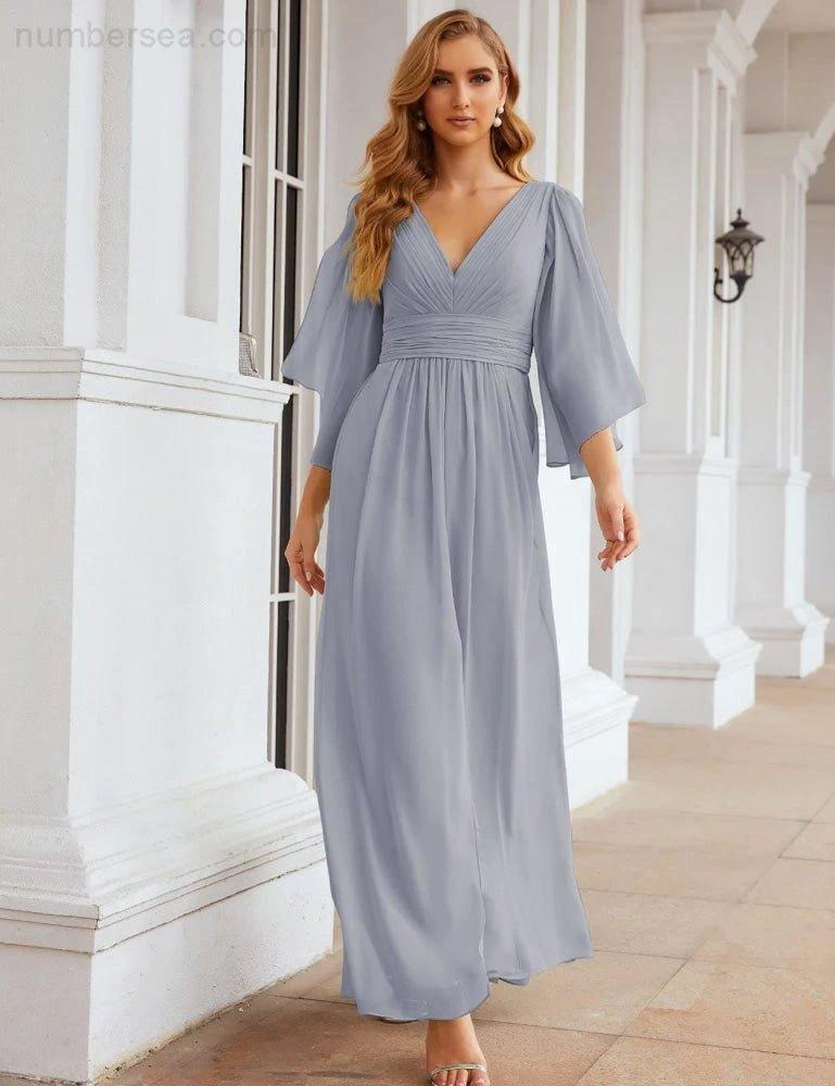 Numbersea Chiffon Bridesmaid Dresses with Split for Women Wedding Long Party Prom Gown Flutter Sleeve SEA28045 - Image 30