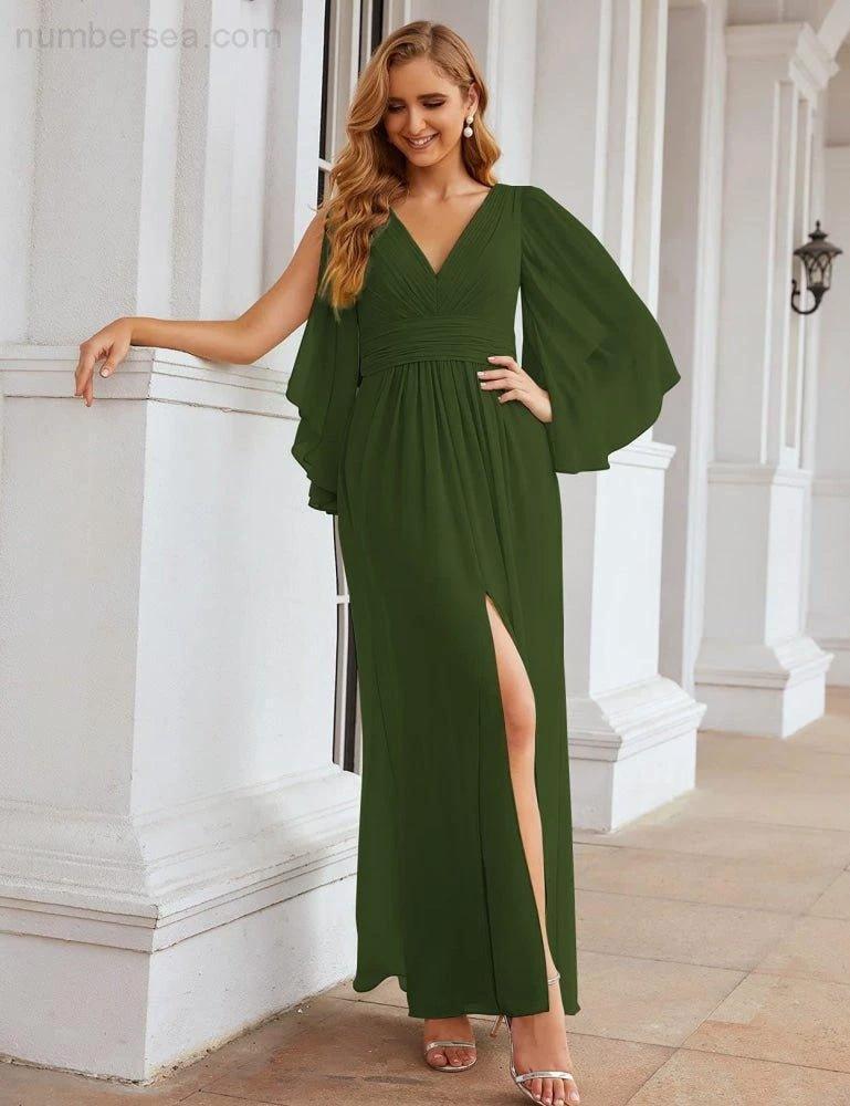 Numbersea Chiffon Bridesmaid Dresses with Split for Women Wedding Long Party Prom Gown Flutter Sleeve SEA28045 - Image 34