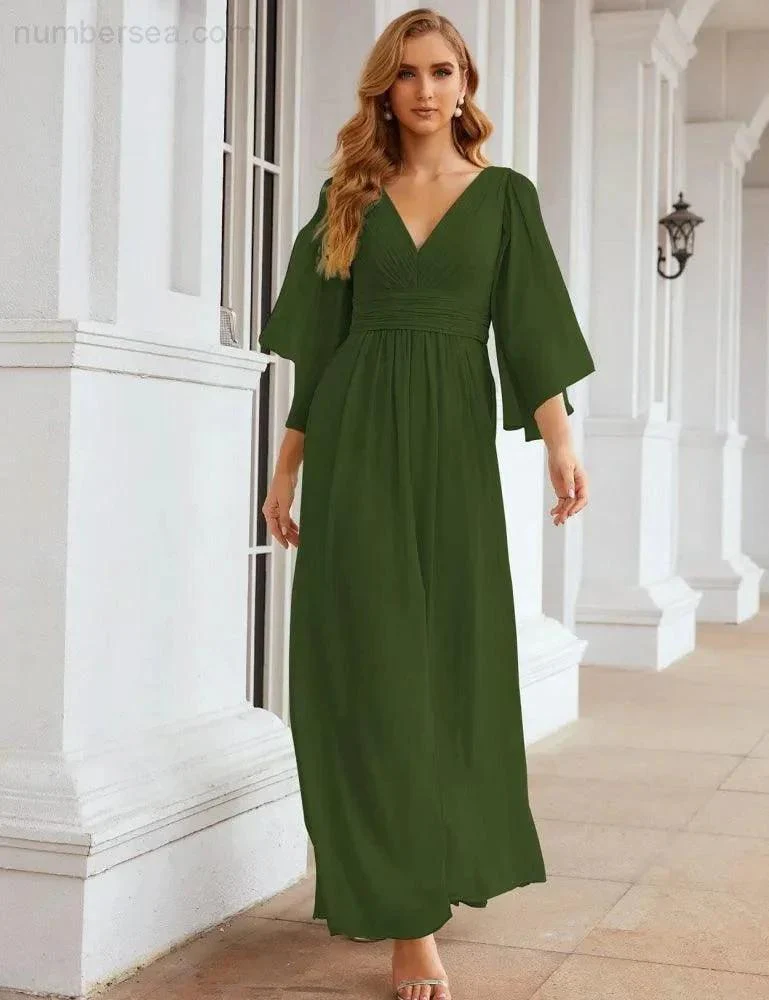 Numbersea Chiffon Bridesmaid Dresses with Split for Women Wedding Long Party Prom Gown Flutter Sleeve SEA28045 - Image 35