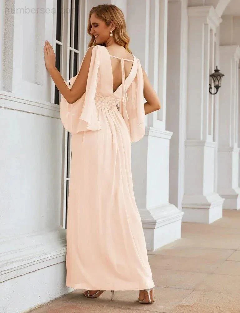 Numbersea Chiffon Bridesmaid Dresses with Split for Women Wedding Long Party Prom Gown Flutter Sleeve SEA28045 - Image 37