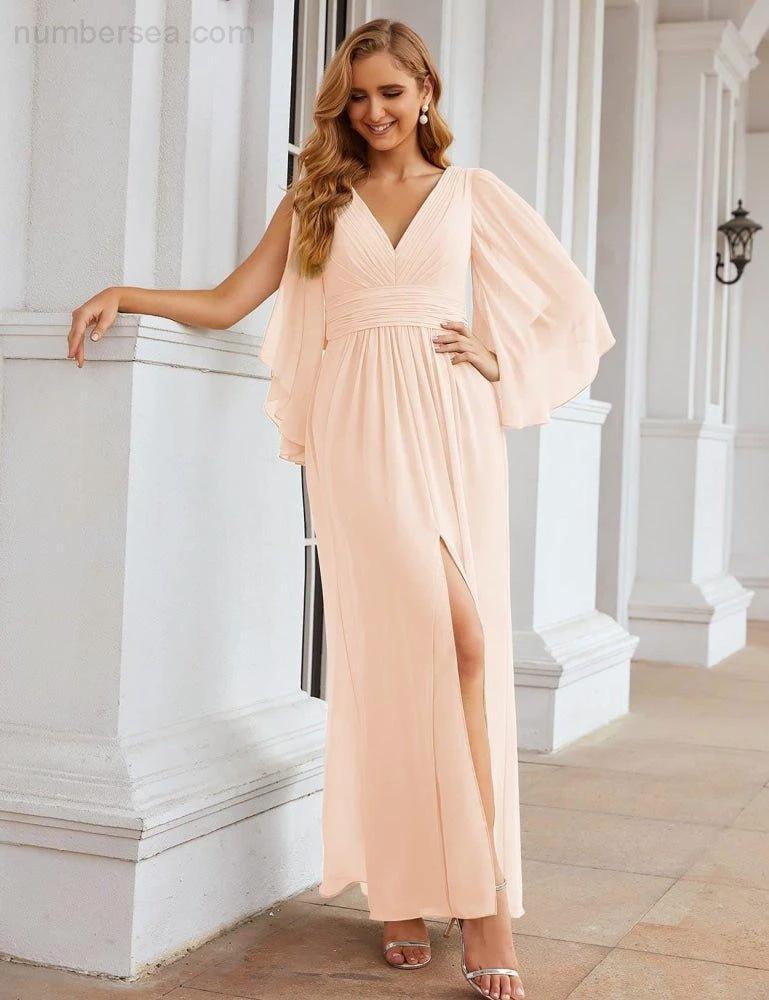 Numbersea Chiffon Bridesmaid Dresses with Split for Women Wedding Long Party Prom Gown Flutter Sleeve SEA28045 - Image 39