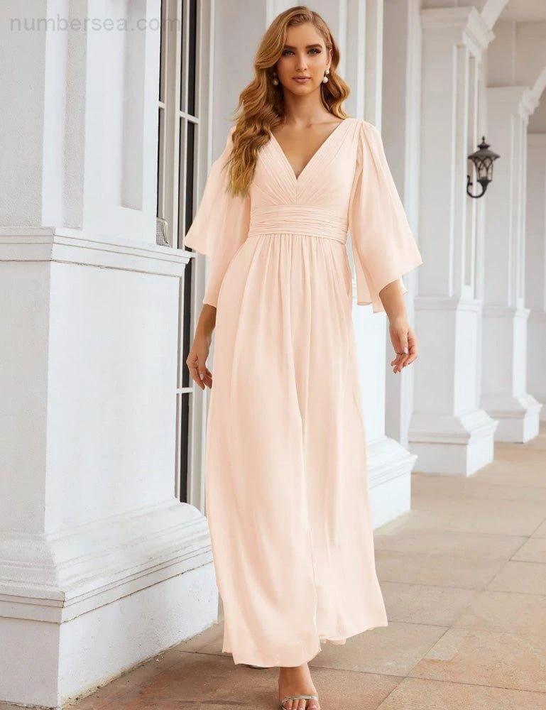 Numbersea Chiffon Bridesmaid Dresses with Split for Women Wedding Long Party Prom Gown Flutter Sleeve SEA28045 - Image 40
