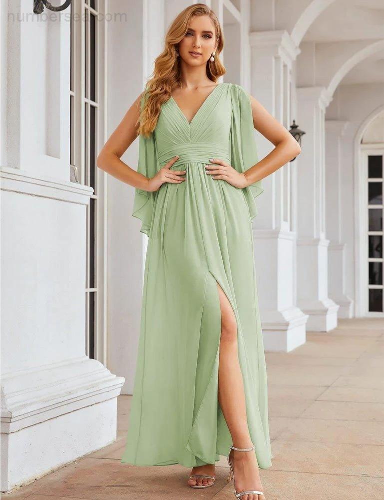 Numbersea Chiffon Bridesmaid Dresses with Split for Women Wedding Long Party Prom Gown Flutter Sleeve SEA28045 - Image 48