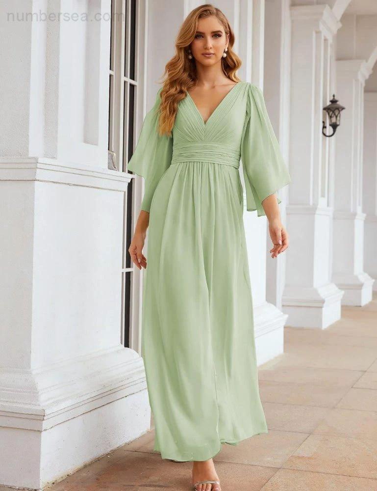 Numbersea Chiffon Bridesmaid Dresses with Split for Women Wedding Long Party Prom Gown Flutter Sleeve SEA28045 - Image 50