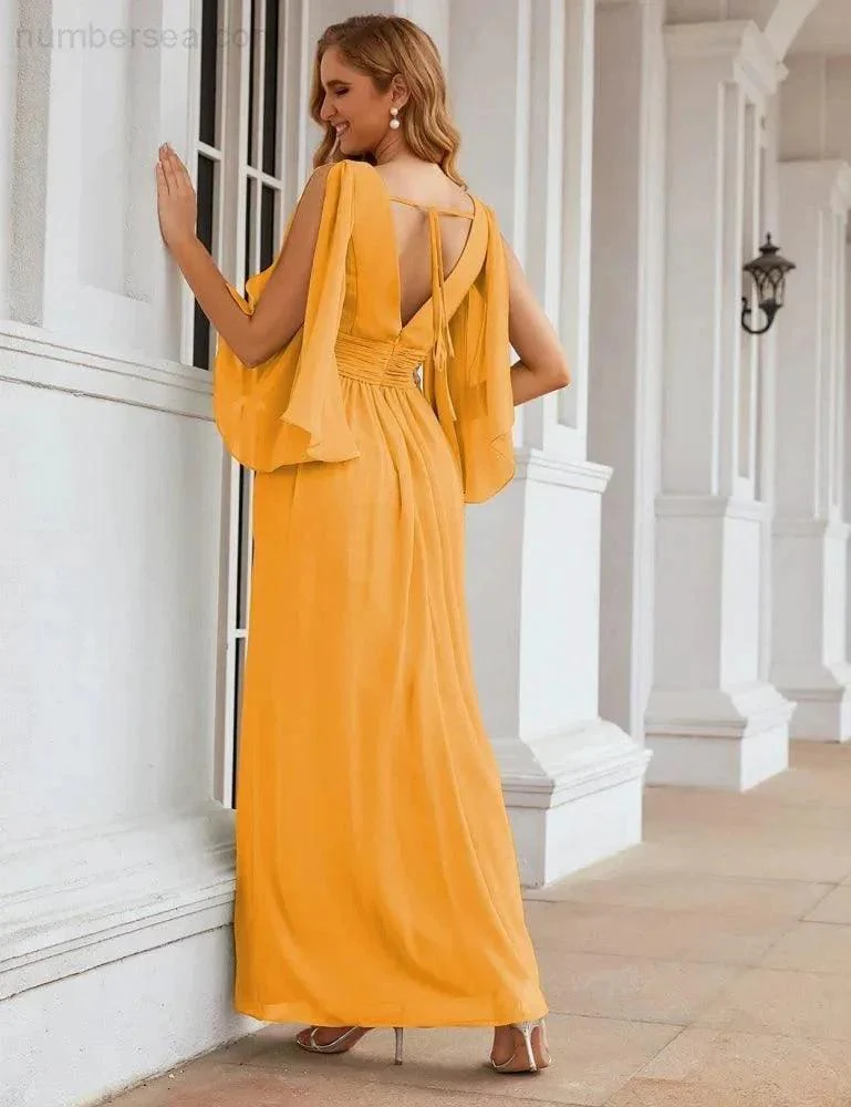 Numbersea Chiffon Bridesmaid Dresses with Split for Women Wedding Long Party Prom Gown Flutter Sleeve SEA28045 - Image 7