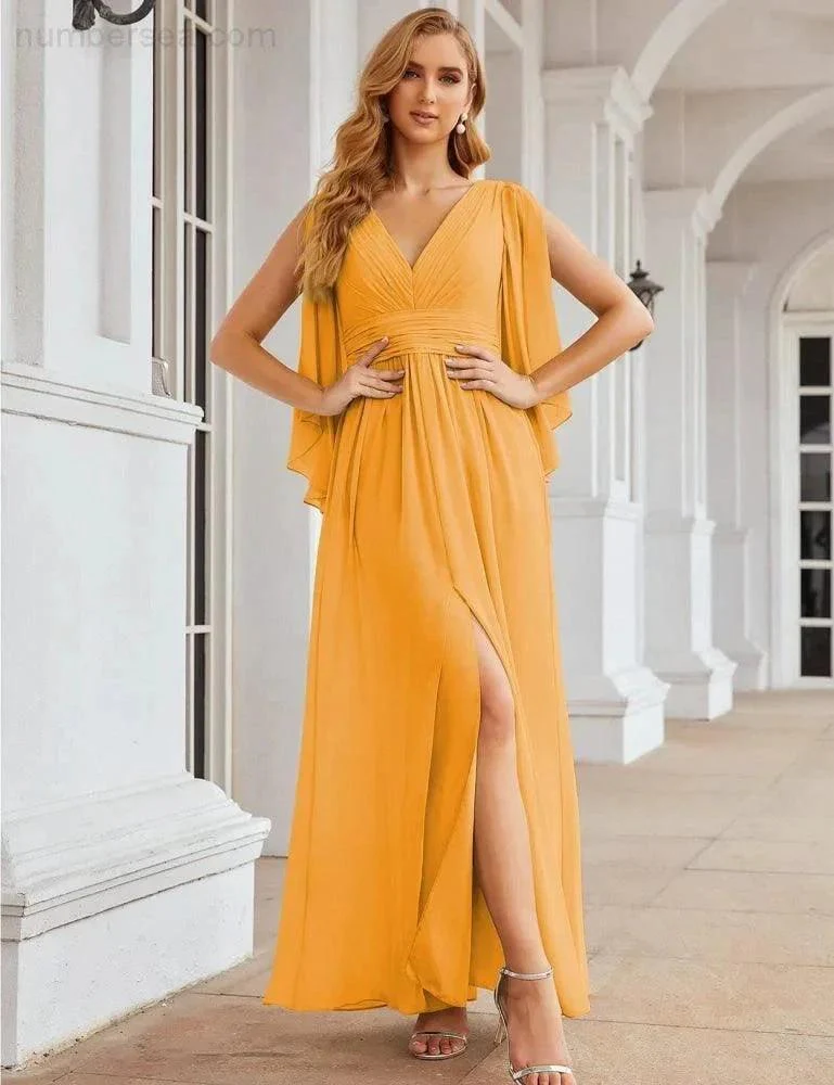 Numbersea Chiffon Bridesmaid Dresses with Split for Women Wedding Long Party Prom Gown Flutter Sleeve SEA28045 - Image 8