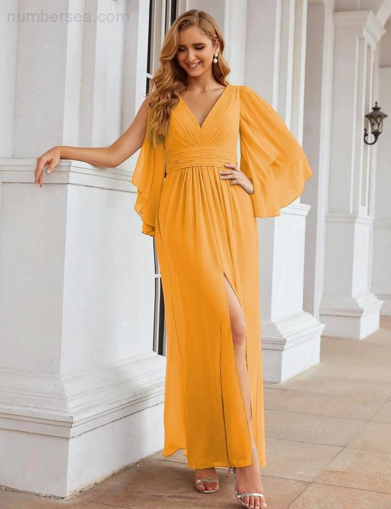 Numbersea Chiffon Bridesmaid Dresses with Split for Women Wedding Long Party Prom Gown Flutter Sleeve SEA28045 - Image 9