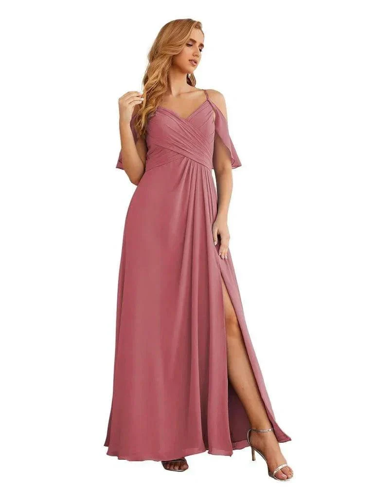 Numbersea Chiffon Cold Shoulder Long Bridesmaid Dresses Plus Size Formal Prom Gowns for Women Party Wedding  SEA28070 - Image 10