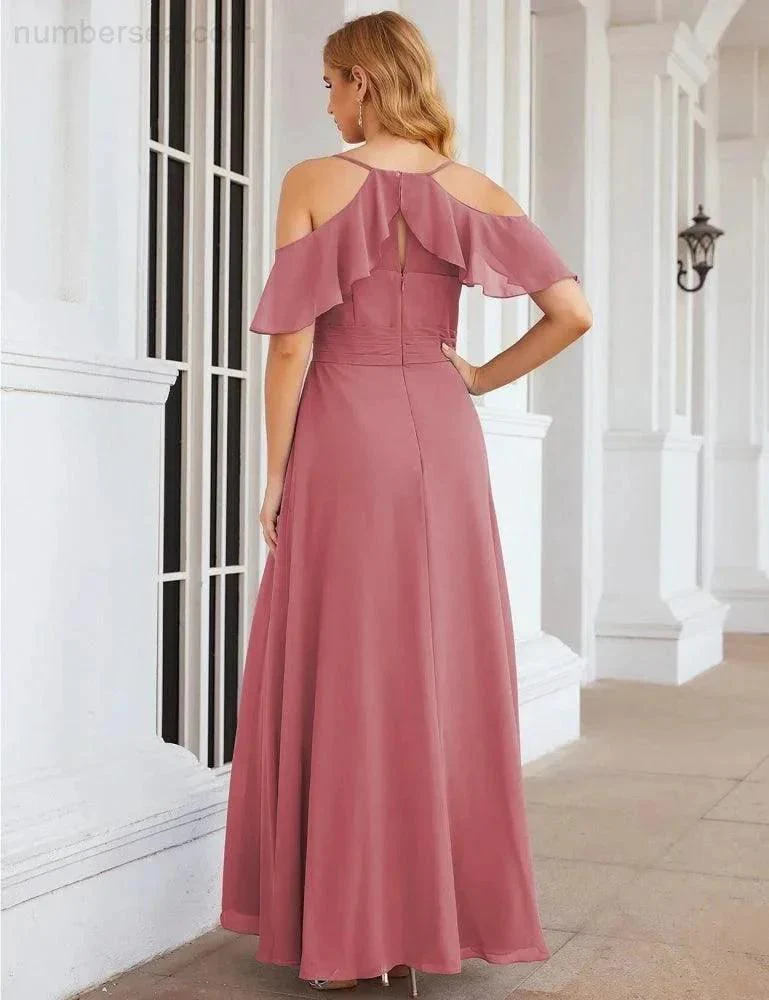 Numbersea Chiffon Cold Shoulder Long Bridesmaid Dresses Plus Size Formal Prom Gowns for Women Party Wedding  SEA28070 - Image 11