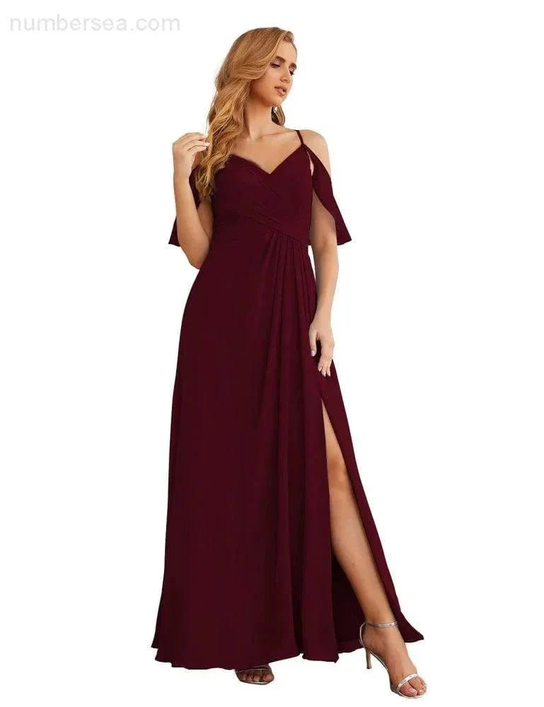 Numbersea Chiffon Cold Shoulder Long Bridesmaid Dresses Plus Size Formal Prom Gowns for Women Party Wedding  SEA28070 - Image 15