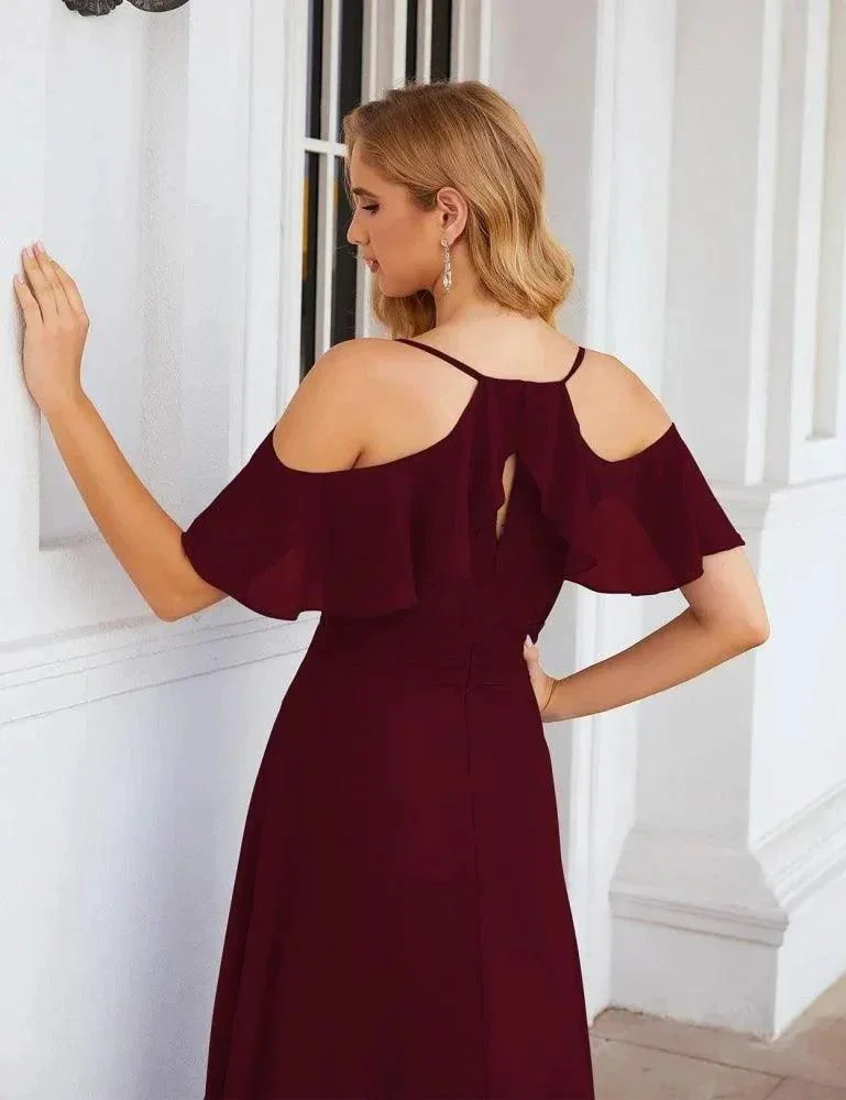 Numbersea Chiffon Cold Shoulder Long Bridesmaid Dresses Plus Size Formal Prom Gowns for Women Party Wedding  SEA28070 - Image 16