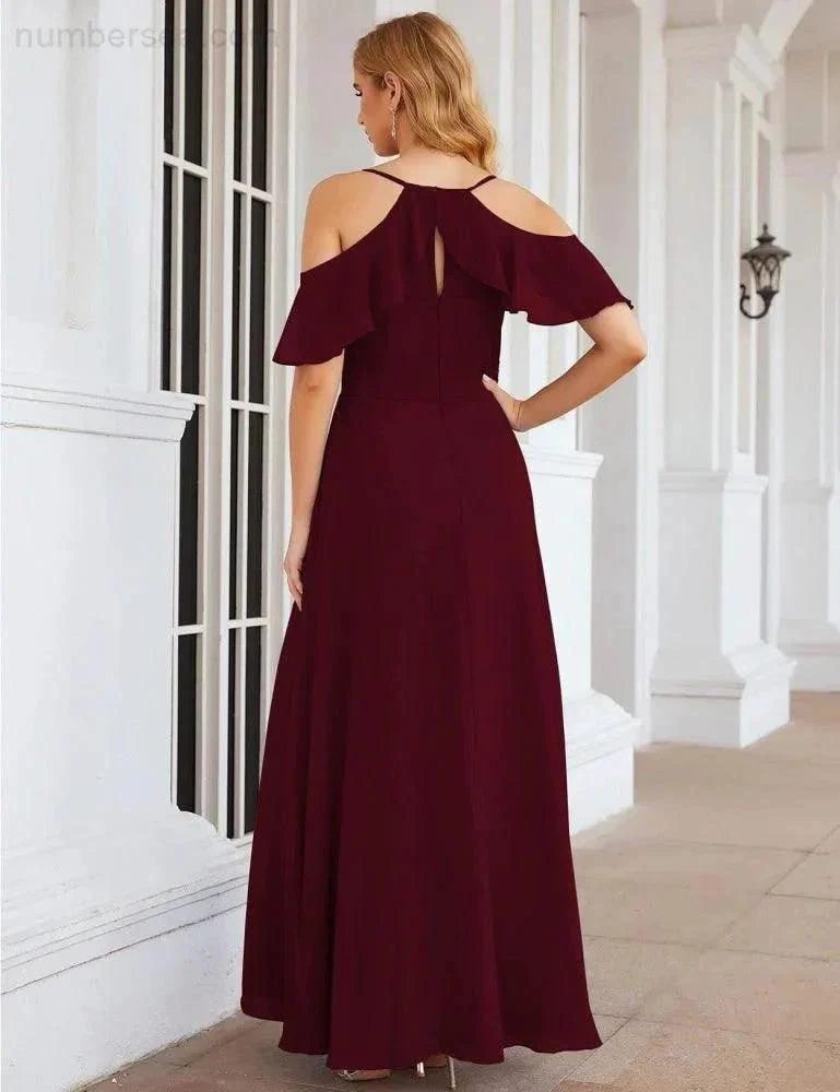 Numbersea Chiffon Cold Shoulder Long Bridesmaid Dresses Plus Size Formal Prom Gowns for Women Party Wedding  SEA28070 - Image 17
