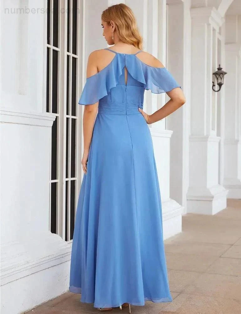 Numbersea Chiffon Cold Shoulder Long Bridesmaid Dresses Plus Size Formal Prom Gowns for Women Party Wedding  SEA28070 - Image 2