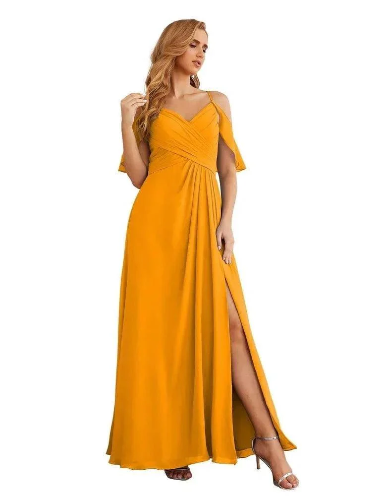 Numbersea Chiffon Cold Shoulder Long Bridesmaid Dresses Plus Size Formal Prom Gowns for Women Party Wedding  SEA28070 - Image 20