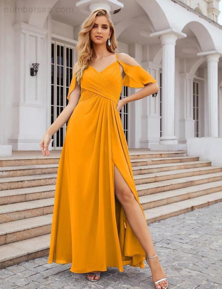 Numbersea Chiffon Cold Shoulder Long Bridesmaid Dresses Plus Size Formal Prom Gowns for Women Party Wedding  SEA28070 - Image 23
