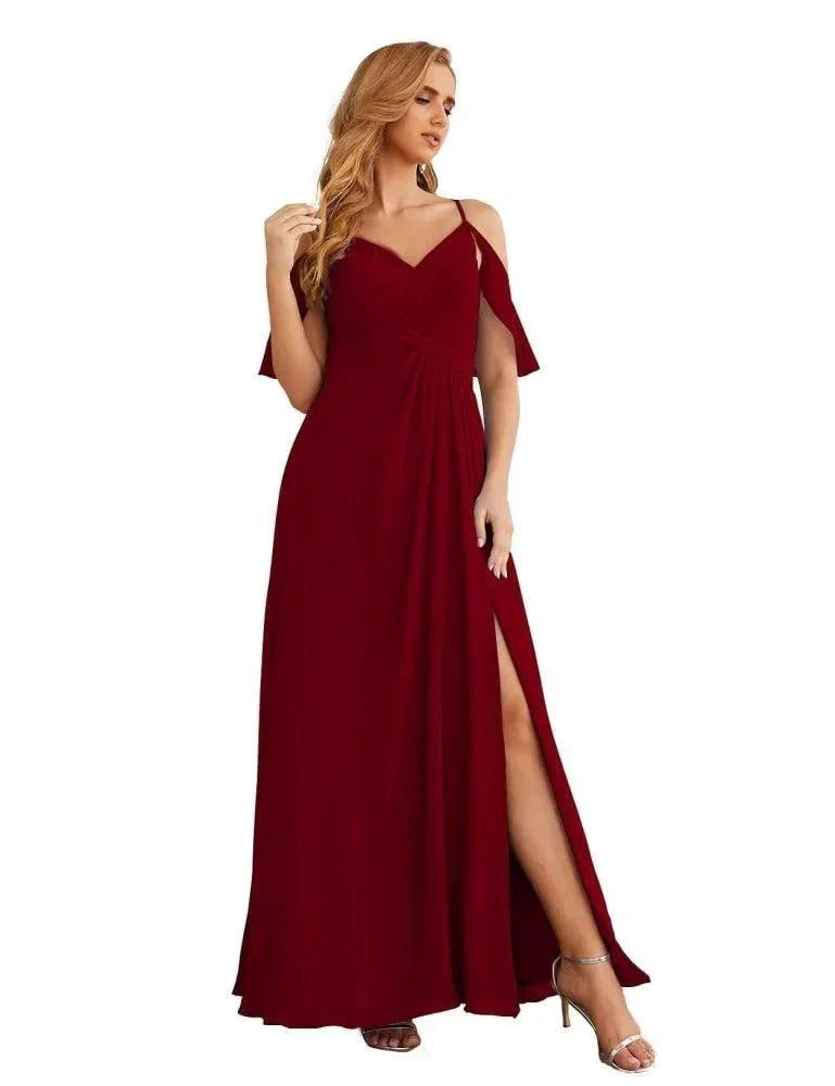 Numbersea Chiffon Cold Shoulder Long Bridesmaid Dresses Plus Size Formal Prom Gowns for Women Party Wedding  SEA28070 - Image 25