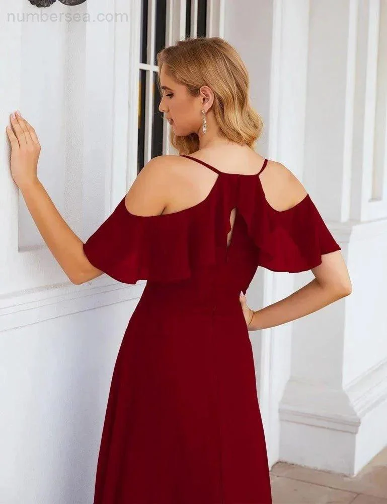 Numbersea Chiffon Cold Shoulder Long Bridesmaid Dresses Plus Size Formal Prom Gowns for Women Party Wedding  SEA28070 - Image 27
