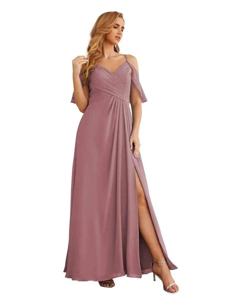 Numbersea Chiffon Cold Shoulder Long Bridesmaid Dresses Plus Size Formal Prom Gowns for Women Party Wedding  SEA28070 - Image 30