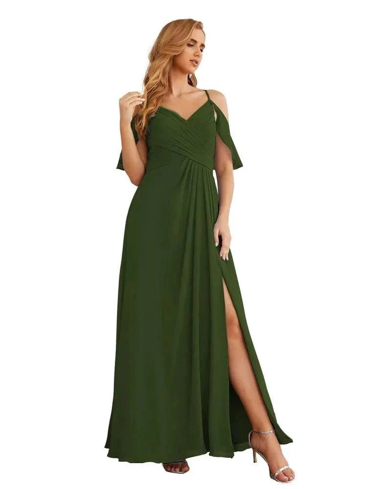 Numbersea Chiffon Cold Shoulder Long Bridesmaid Dresses Plus Size Formal Prom Gowns for Women Party Wedding  SEA28070 - Image 45