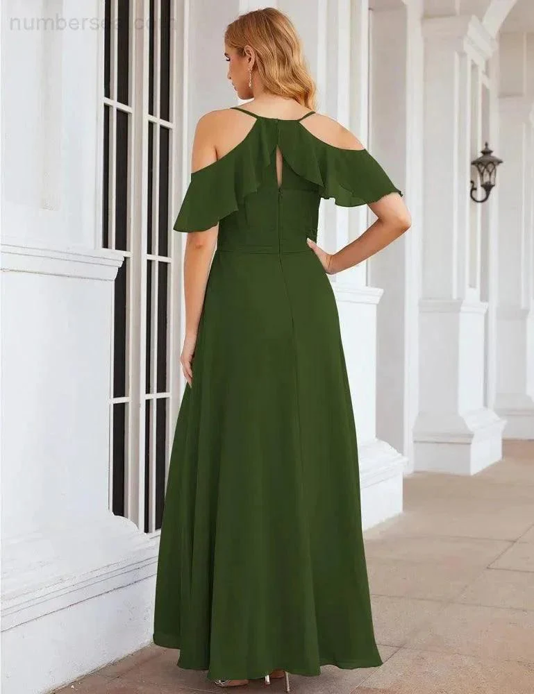 Numbersea Chiffon Cold Shoulder Long Bridesmaid Dresses Plus Size Formal Prom Gowns for Women Party Wedding  SEA28070 - Image 46